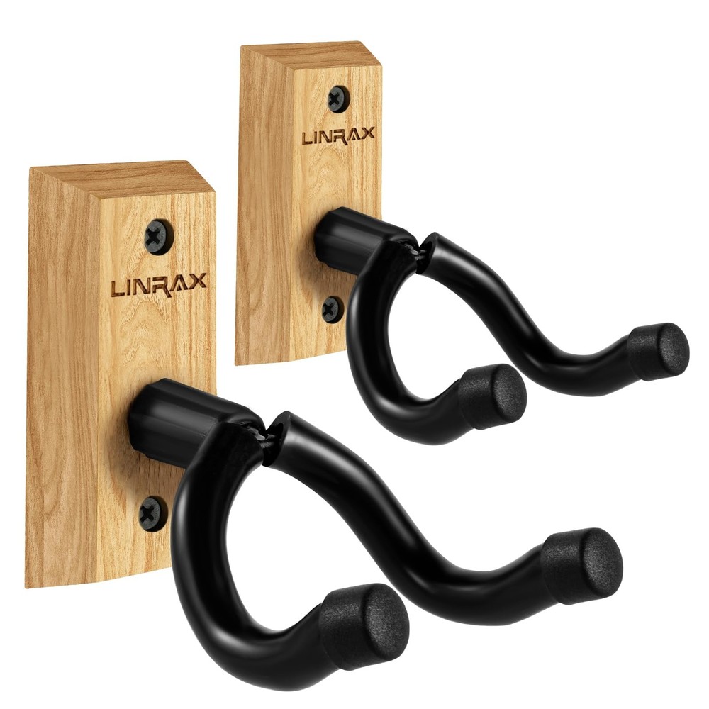 GH2 Guitar Wall Mount, 2 Pack Guitar Wall Hanger, Hardwood Wall Hook with Scr...