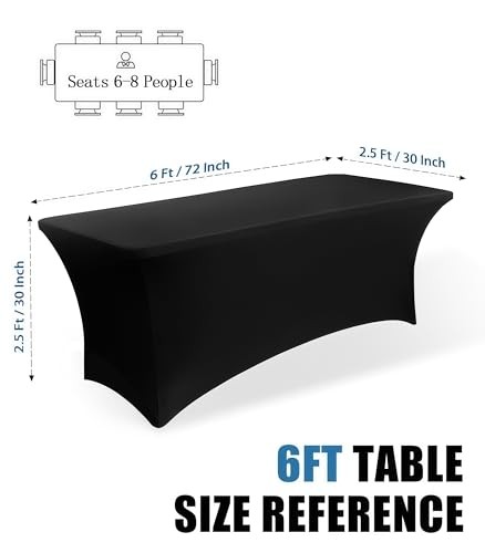 6FT Table Cloth - Pack Fitted Stretch Rectangle Spandex Tablecloth, 2 Black