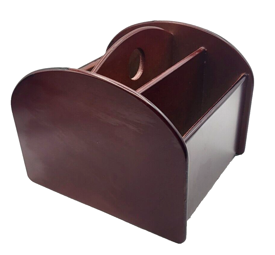 Revolving Wood Remote Control Caddy Organizer Storage Holder 5 Compartments
