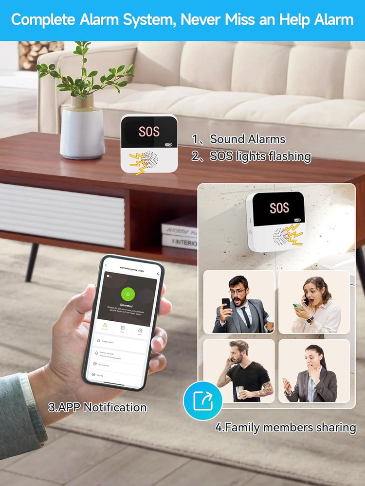 3 Pack Wireless Caregiver Call Button for Elderly at Home, WIFI Panic Button, He