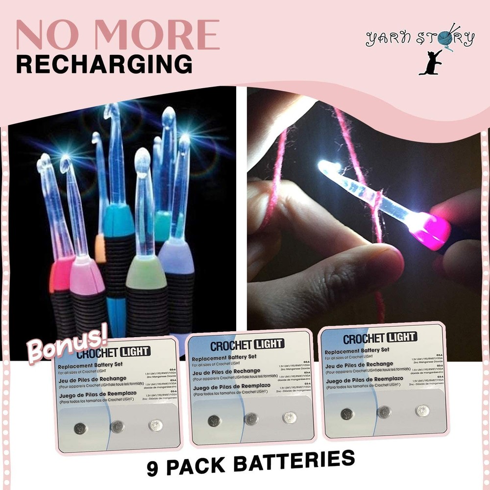 ™ Light Up Crochet Hook Set 9/pkg - 9 Pcs Lighted Crochet Hooks Complete Set ...