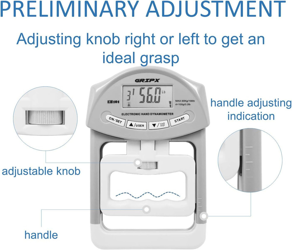 Digital Hand Dynamometer Grip Strength Measurement Meter Power 198Lbs