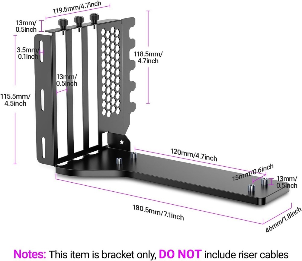 Stylish Black Vertical GPU Holder for Secure PCIe Mounting - Brushed Design