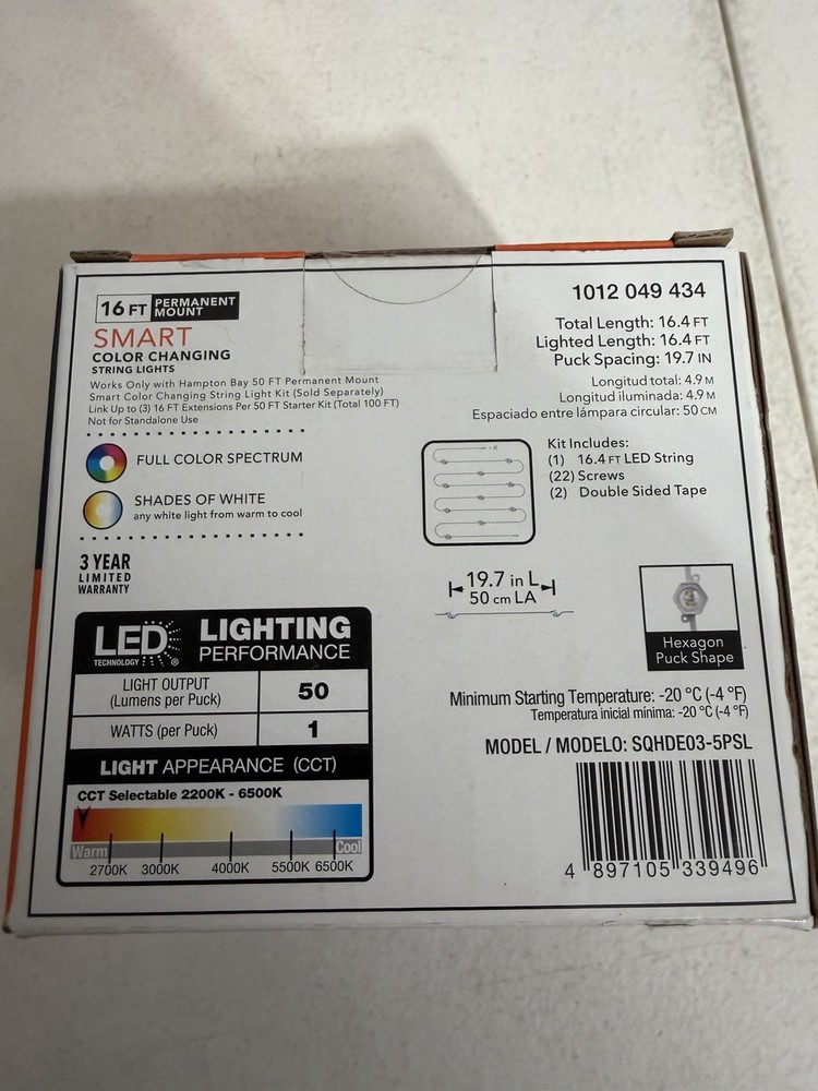 3 Pc Lot - Hampton Bay 10-LED 16.4' Plug-in Mini LED String Light Expansion Set