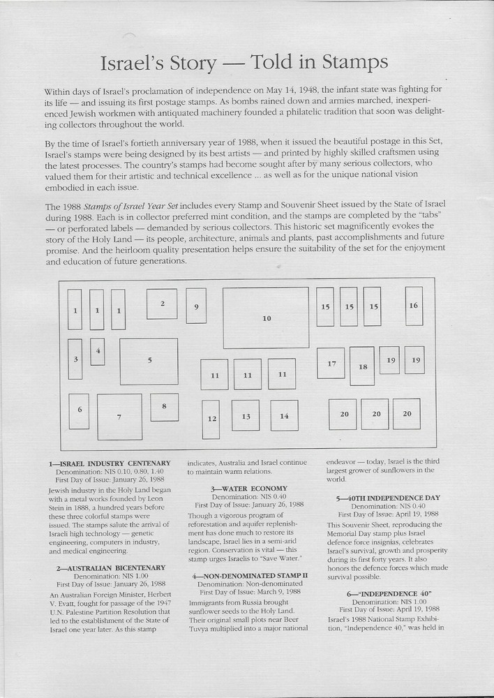 Israel 1988 Complete MINT Year Set SC # 979-1006 with the Beautiful Folder