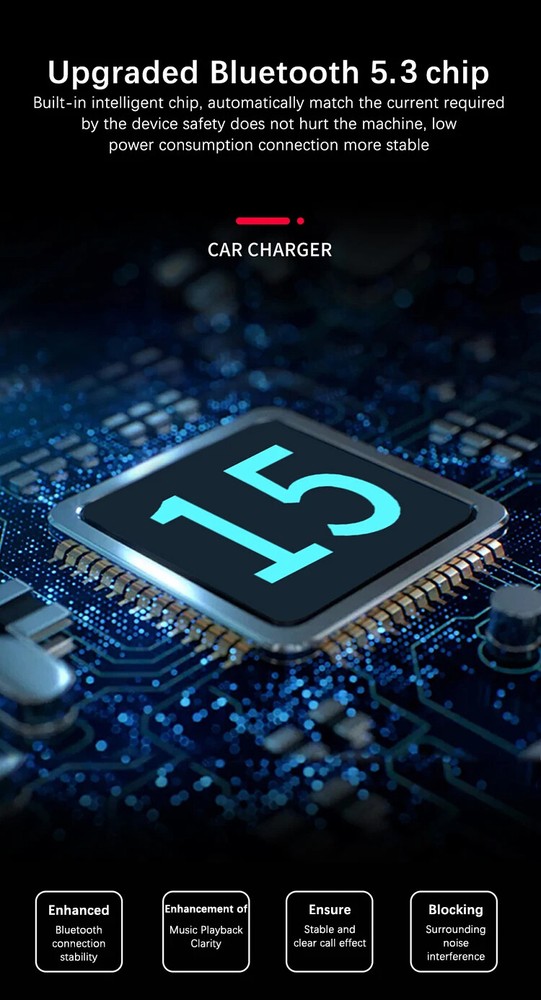 Car Bluetooth 5.3 FM Multifunction Adapter Dual USB Port Quick Charge Adapter