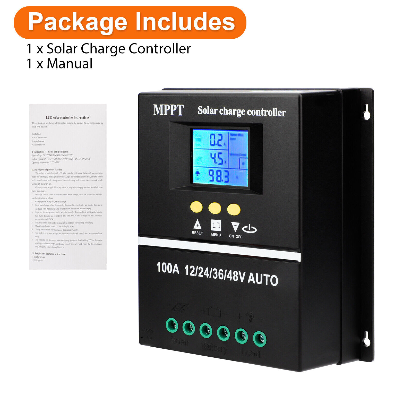 4000W 100A MPPT Solar Charge Controller 12V/24V/36V/48V Battery PV Regulator USB