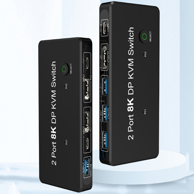 2 Port 8K DisplayPort KVM Switch DP Split Screen Converter USB3.0 for PC Laptop