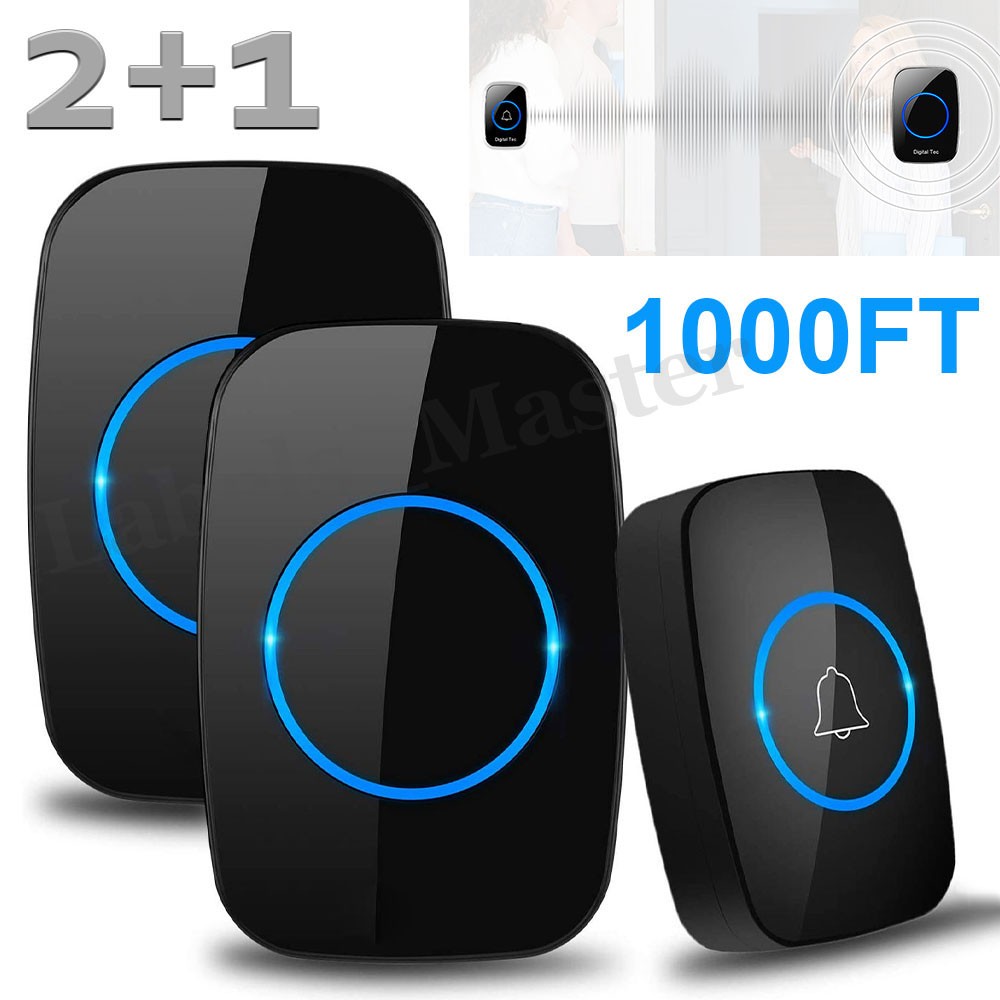 Wireless Doorbell Chime Waterproof Plugin Receiver Adjustable Volume 1000FT Kit