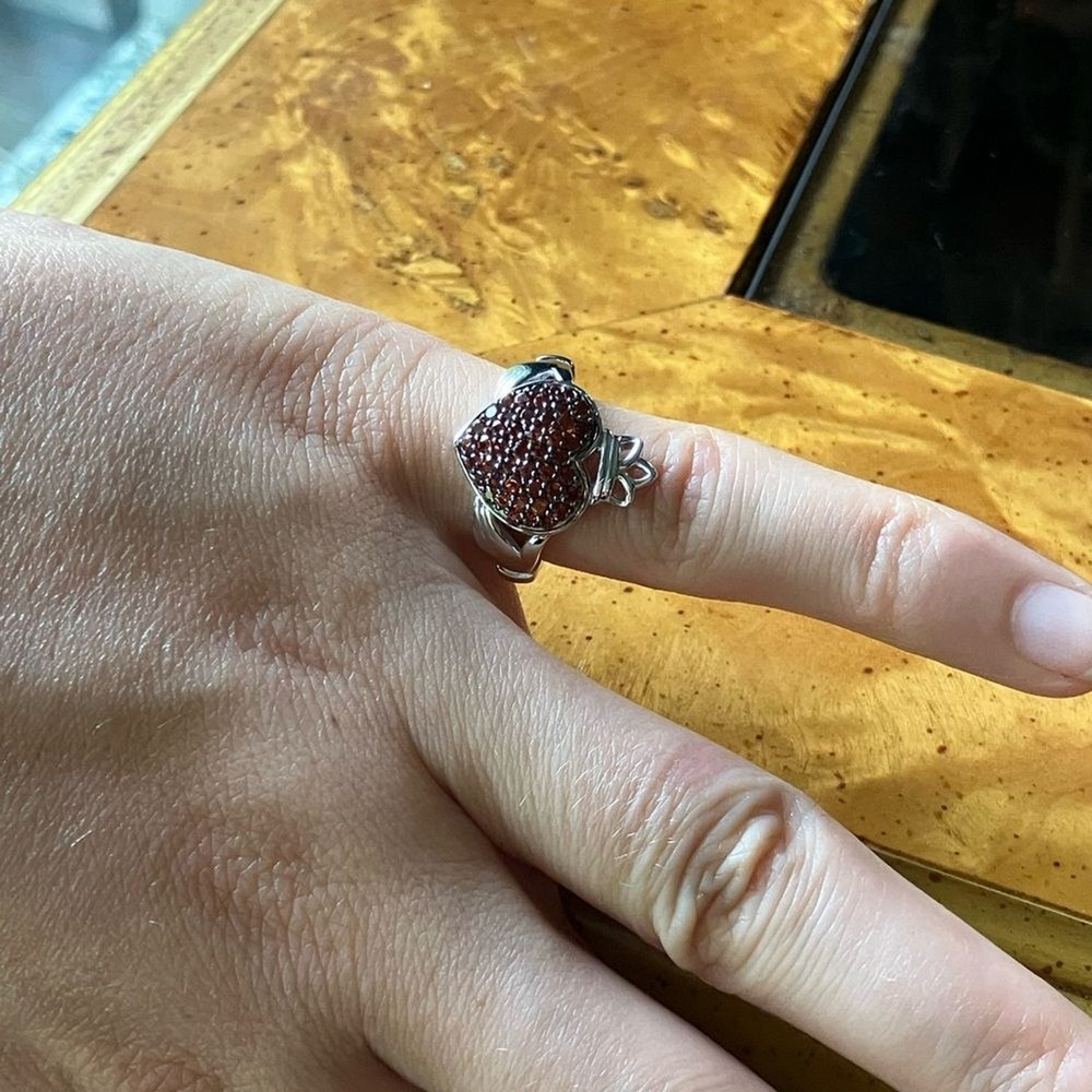 Natural Red Garnet Sterling Silver Claddagh Ring Size 5
