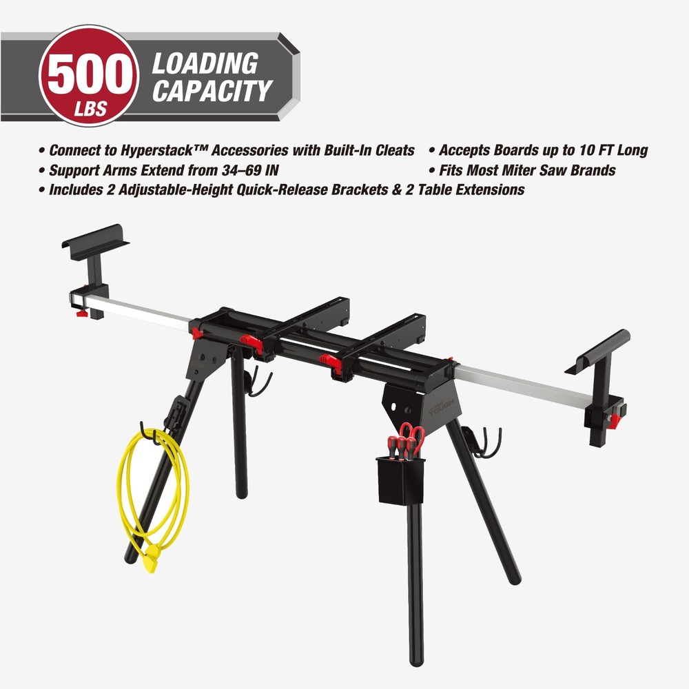 Hyper Stack Heavy Duty Miter Saw Stand–500 lb Capacity, Supports 10' Boards