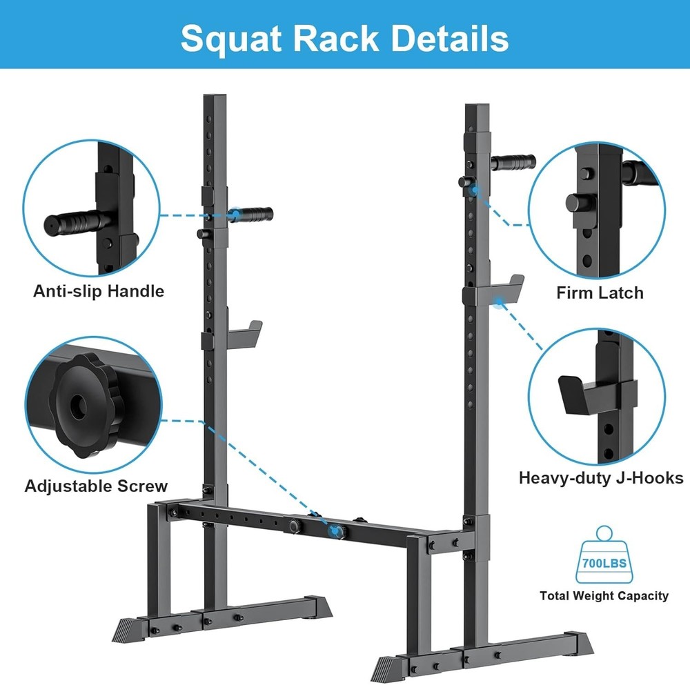 Professional Adjustable Squat Rack with Rubber Caps - Full Body Training