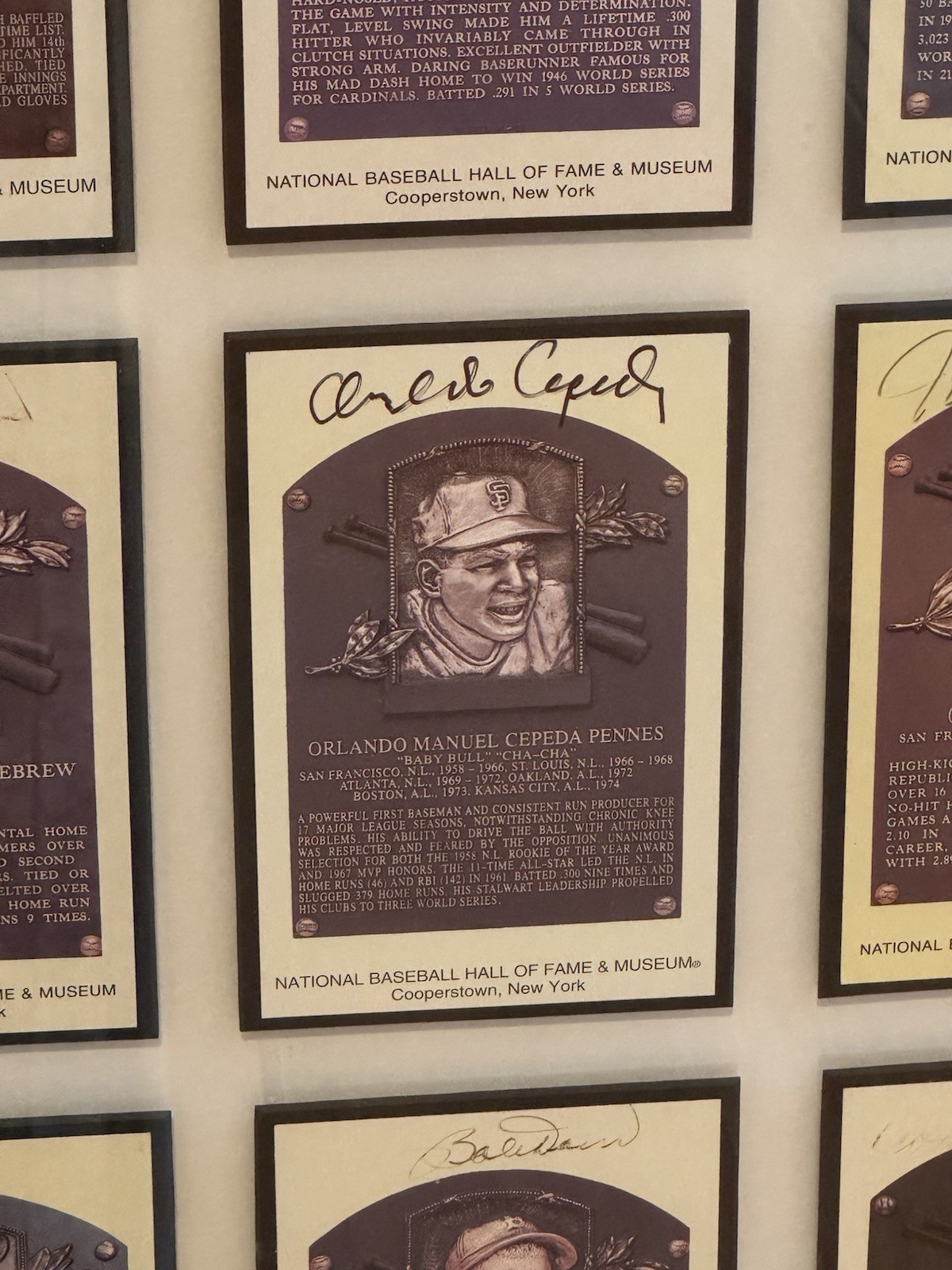 Orlando Cepeda Personally Owned Autographed Hall of Fame Plaque Framed Display