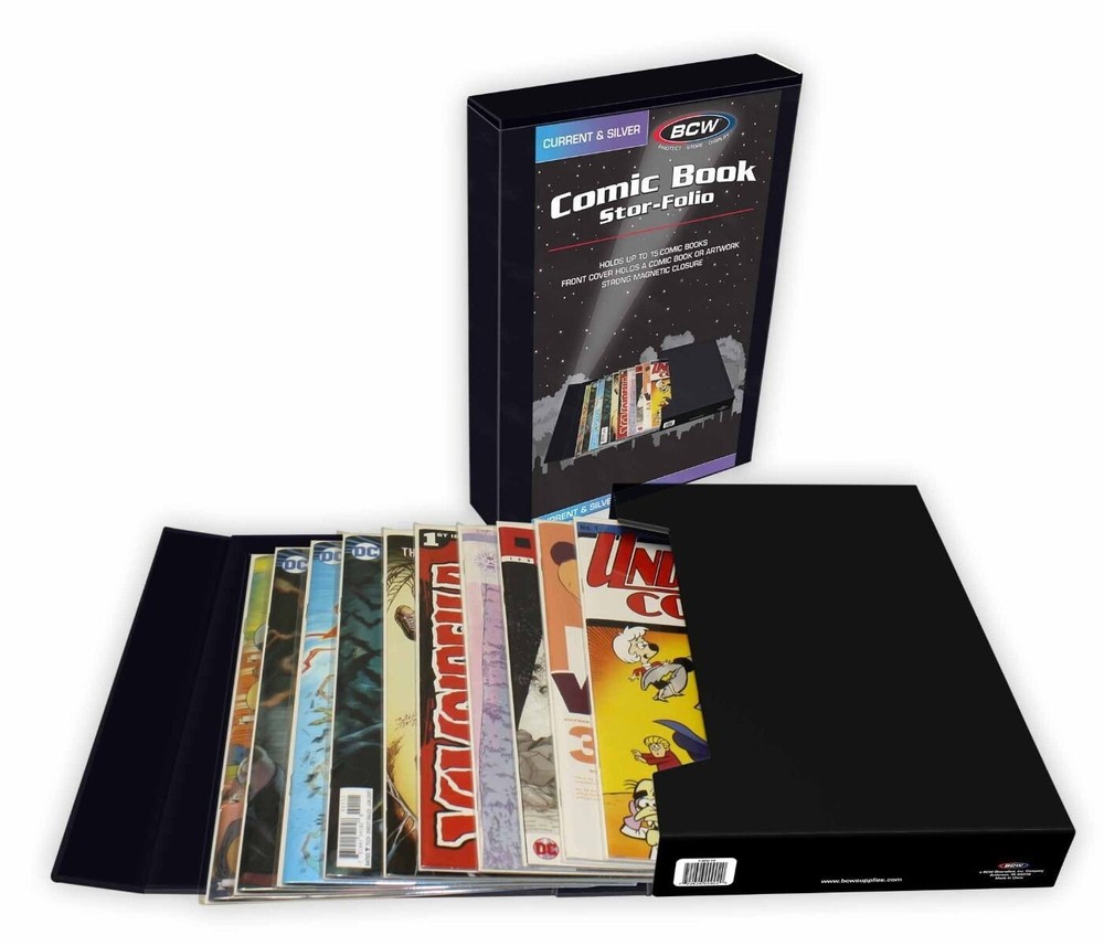 2 BCW Comic Book Storage Folio Case Folder Drop Back Box Hold 15 Bagged 20 Loose