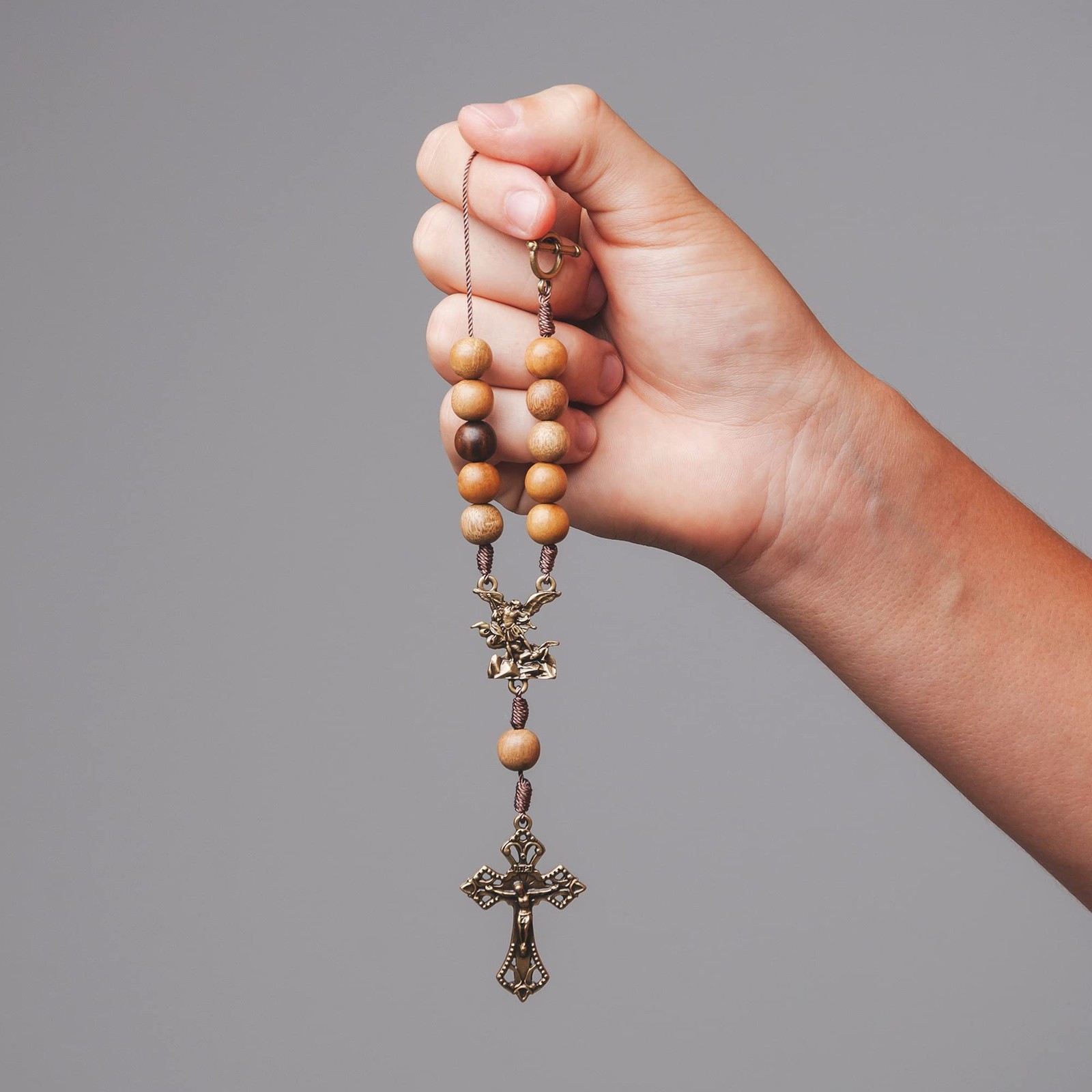 St. Michael Car Rearview Mirror Rosary (Wood)