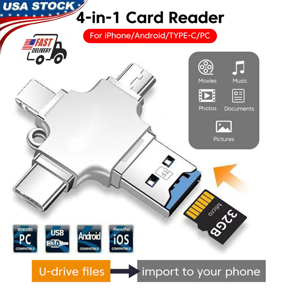 4 in 1 OTG Type C Micro USB Adapter TF SD Card Reader for Android iphone Samsung