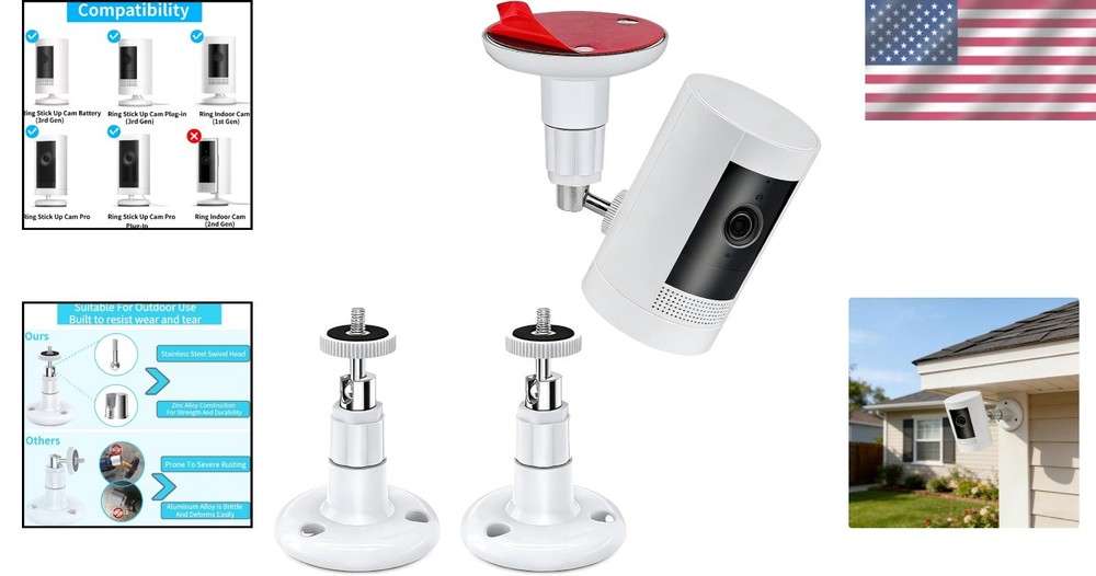 Universal Wall Mount Bracket for Ring & Arlo Cameras - 360° Swivel, Easy Setup