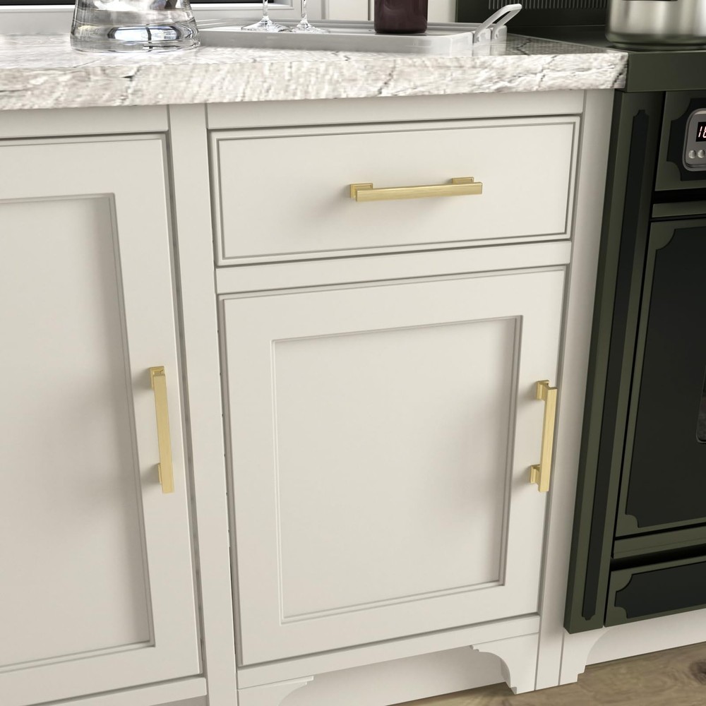 Cabinet Handles Kitchen Drawer Pulls and Knobs, 10Pack Gold 5inch Hole Center...