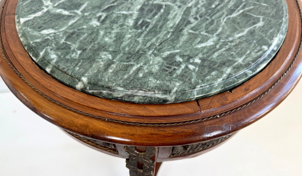 Early 20th-C Louis XV Walnut Ormolu Mounted Marble Top Side Table