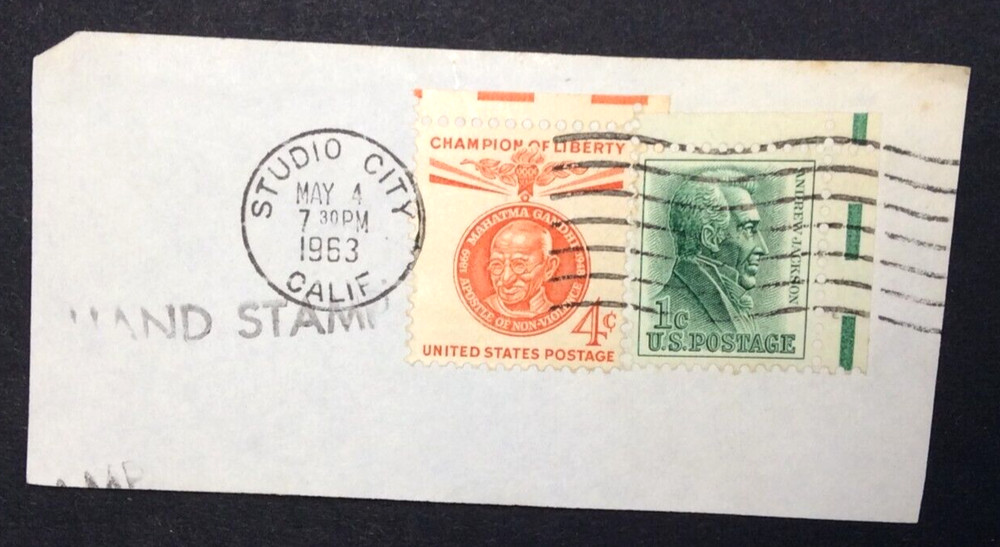 Studio City, Calif. May 4, 1963 - U.S. Postage Stamp Cut Postmark