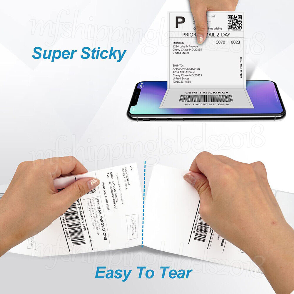 100-10000 4x6 Fanfold Direct Thermal Shipping Labels for Zebra & Rollo Printers