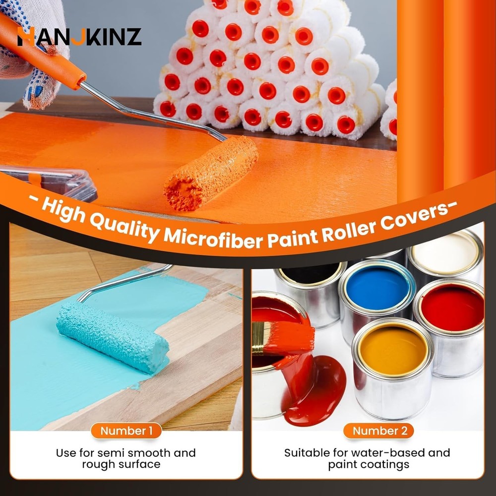 24 Pack Microfiber Paint Roller 4 Inch Mini Paint Roller Covers 3/8 Inch Nap