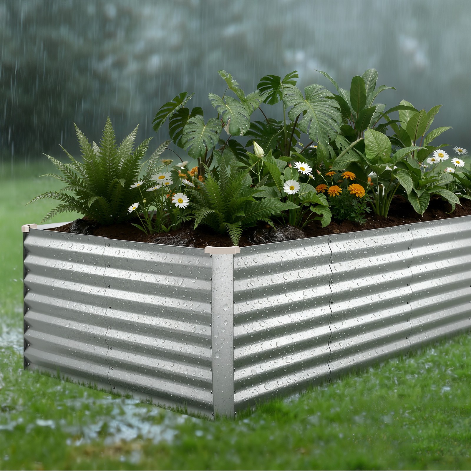 VEVOR Galvanized Raised Garden Bed 8 x 4 x 2 ft Rectangular Planter Box Silver
