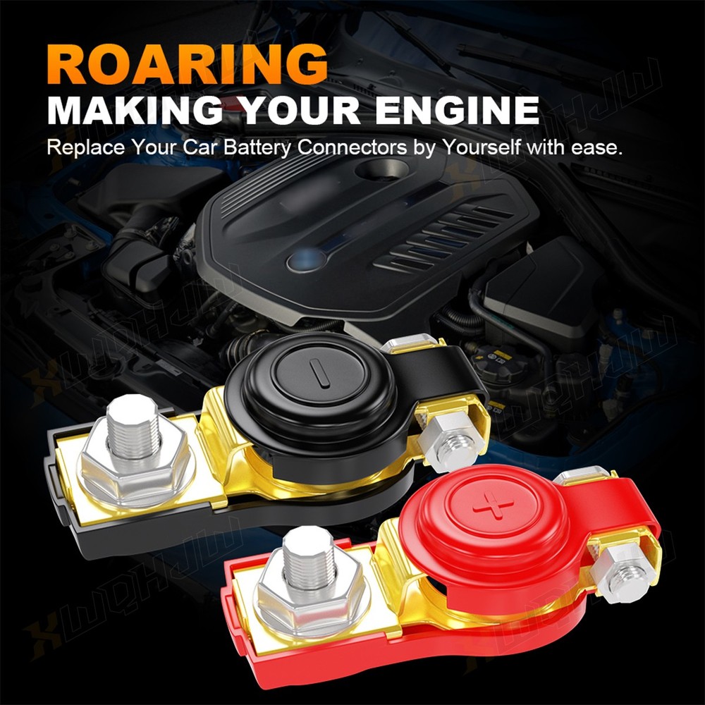 2PCS Positive Negative Car Battery Cable Terminals Top Post Connectors Clamp Set