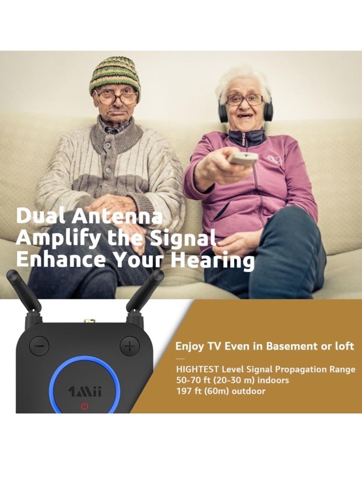 1Mii B06TX Bluetooth 5.2 Transmitter for TV to Wireless Headphone/Speaker