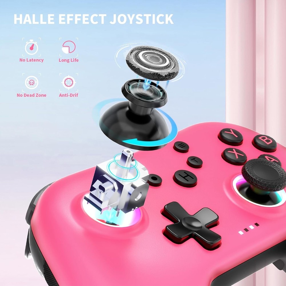 Wireless Controller for PC Switch/Android w/Dual Vibrations/Back Buttons (Pink)