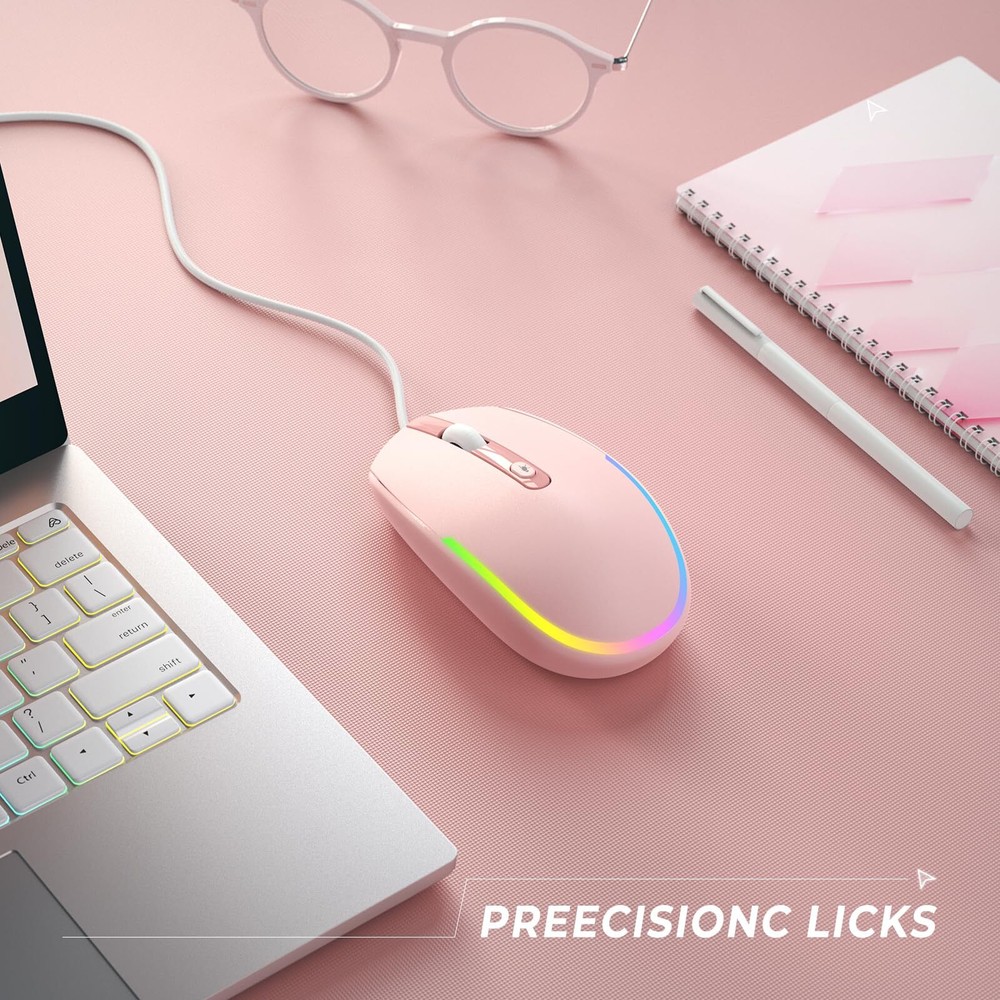 Wired Mouse - USB Computer Mouse Wired with RGB Backlit Optical LED Mouse wit...