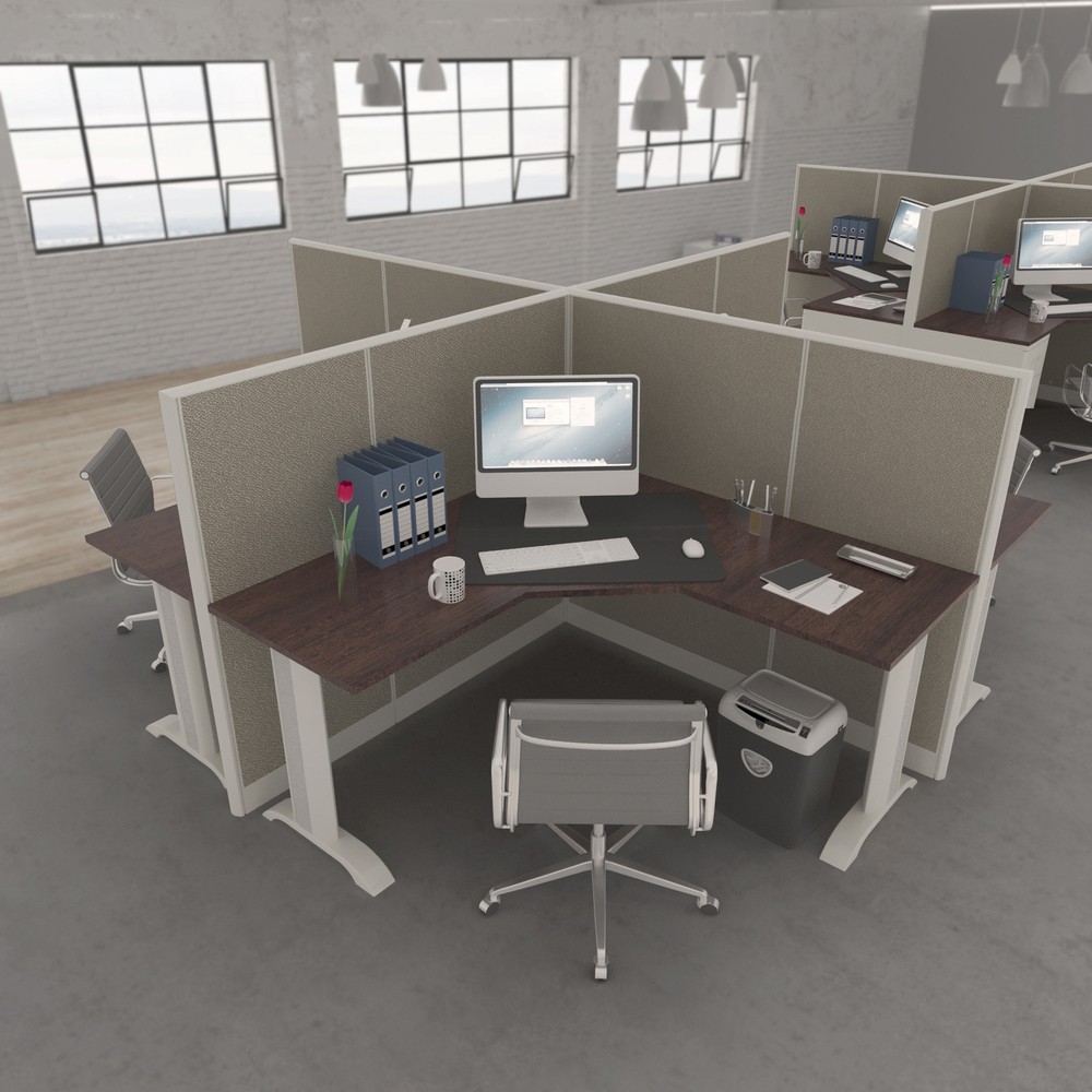 L SHAPE 5x5 Cubicles- 51″ H -4 MAN (QUAD) FULLY FABRIC OFFICE Workstations-E