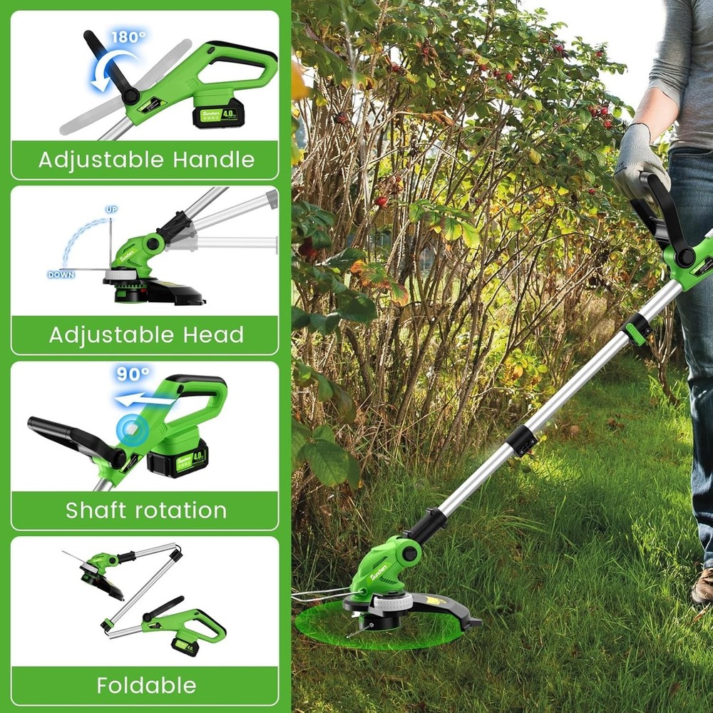 Efficient 20V Cordless Grass Trimmer - 9500 RPM, Battery Powered & Foldable