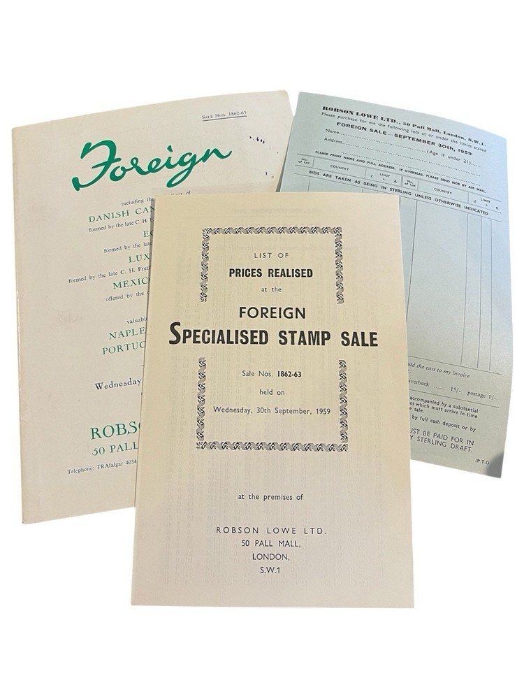 1959 Robson Lowe Foreign Stamp Auction Catalogue + Prices Realised & Bid Form
