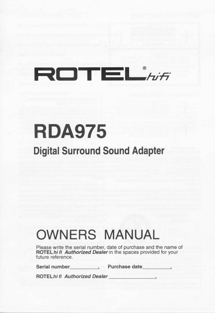 Rotel RDA-975 Surround Amplifier Owners Manual