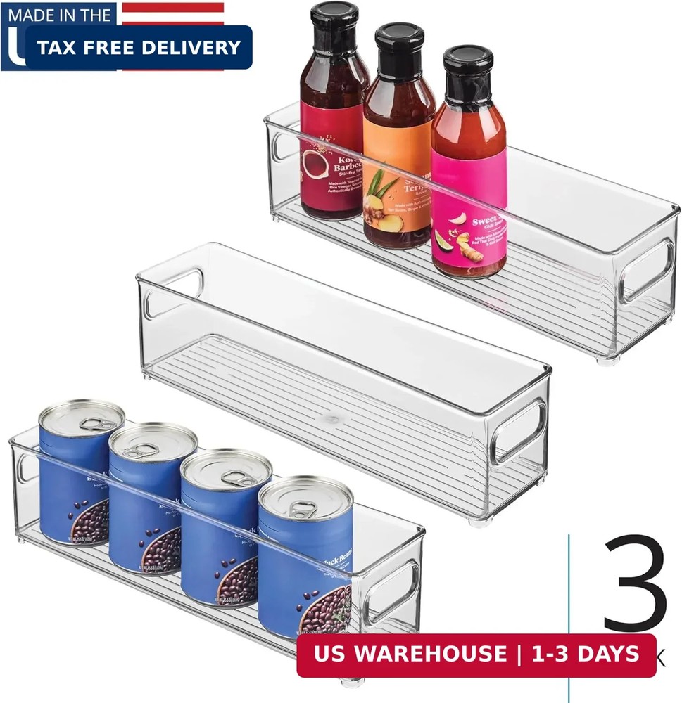 iDesign Stackable Fridge Bin with Handles - Ideal for Freezer or Pantry, Set of