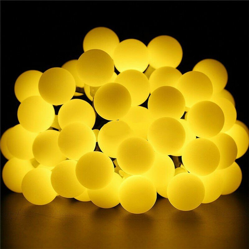 33FT Outdoor Solar Globe String Light Ball 8 Modes Yard Light 100LED Yellow