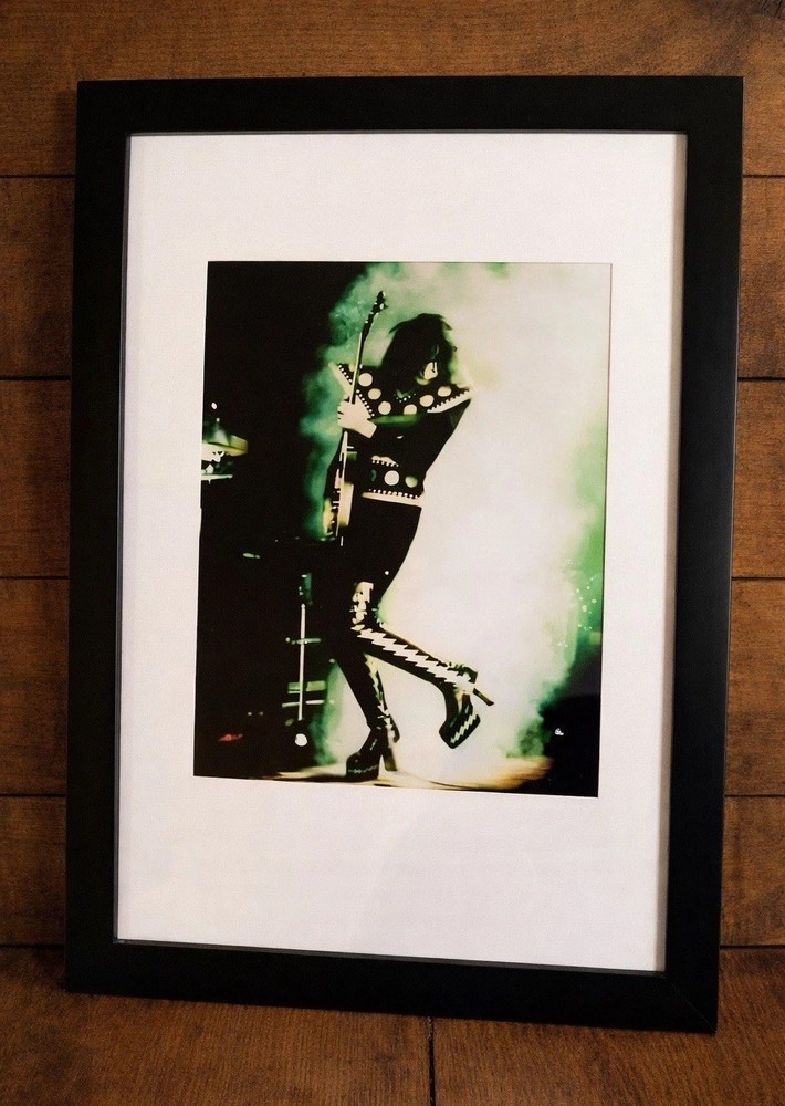 11x17 Framed Kiss Ace Frehley Poster Green Flaming Guitar Solo Brand New