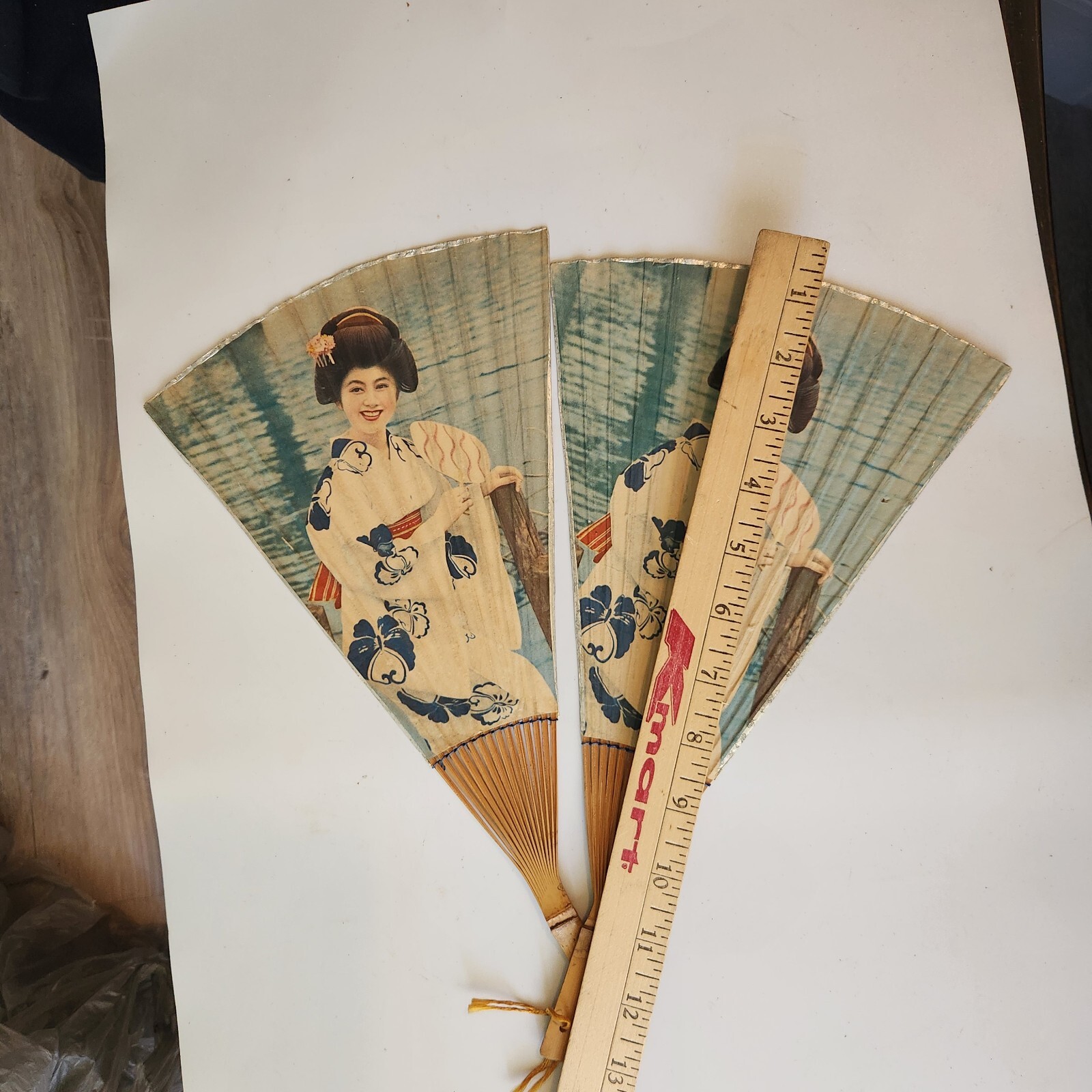 Two Vintage Steaks & Sukiyaki House Japan rice paper hand fan