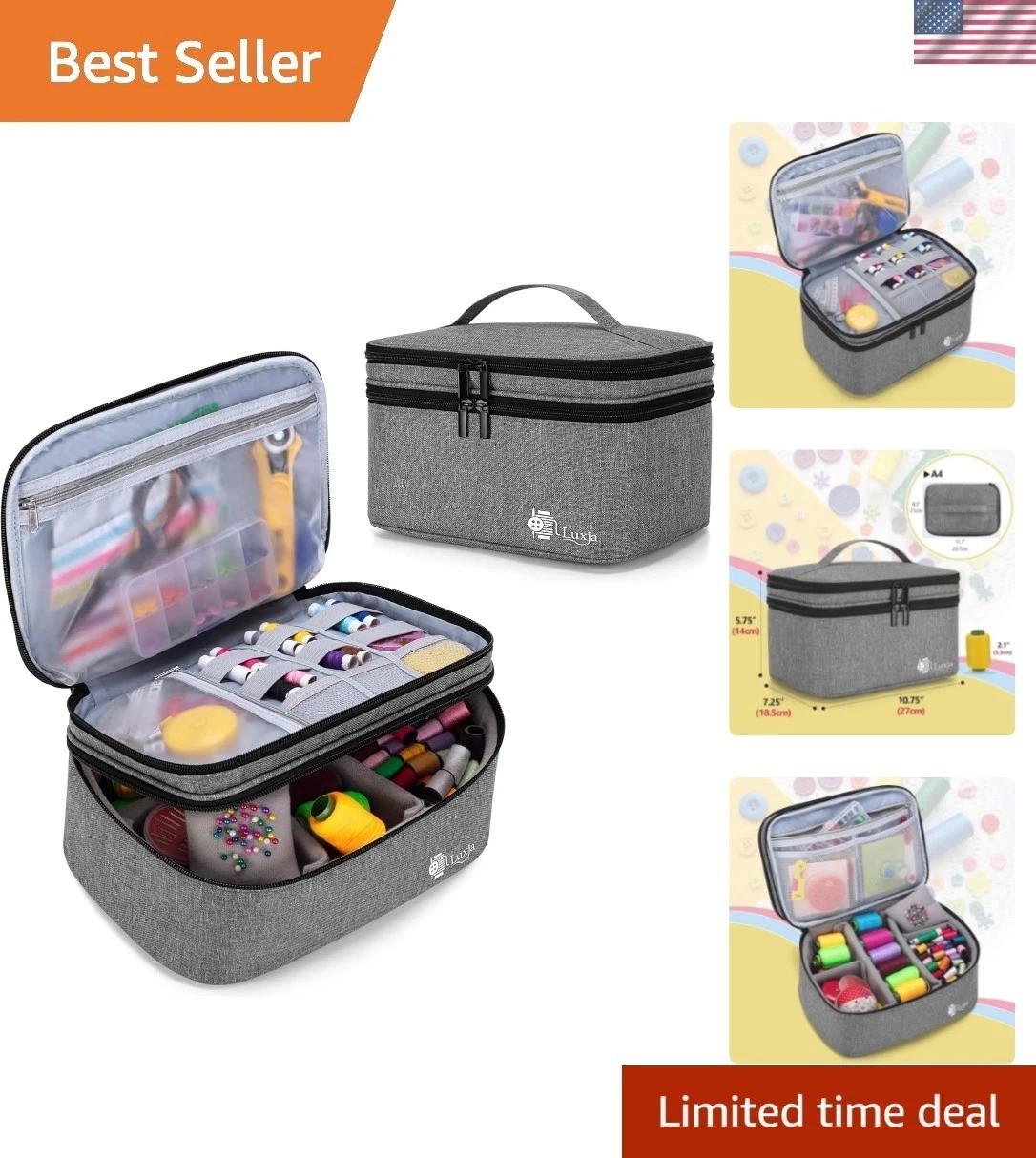 Double-Layer Sewing Accessories Organizer, Sewing Supplies Organizer for Need...