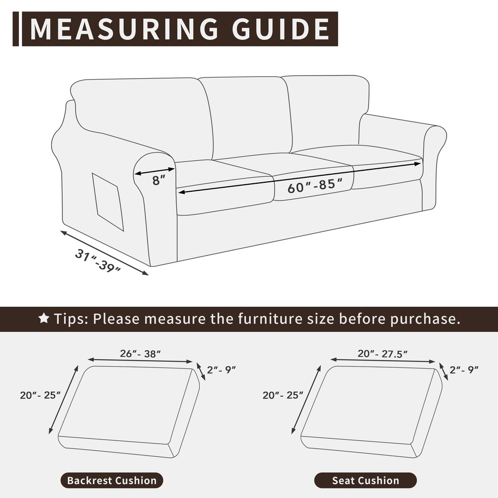 7 Pieces Stretch Couch Cover Washable Sofa Set Large Ivory Easy-Going Backrest