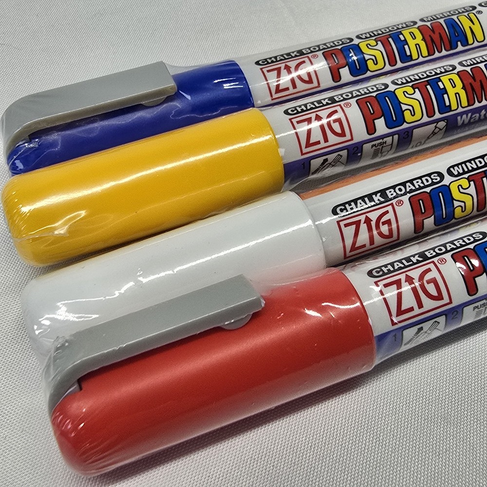 4 ZIG Posterman Waterproof Pens - 1mm Fine Tip chalkboards / mirrors/ ceramic