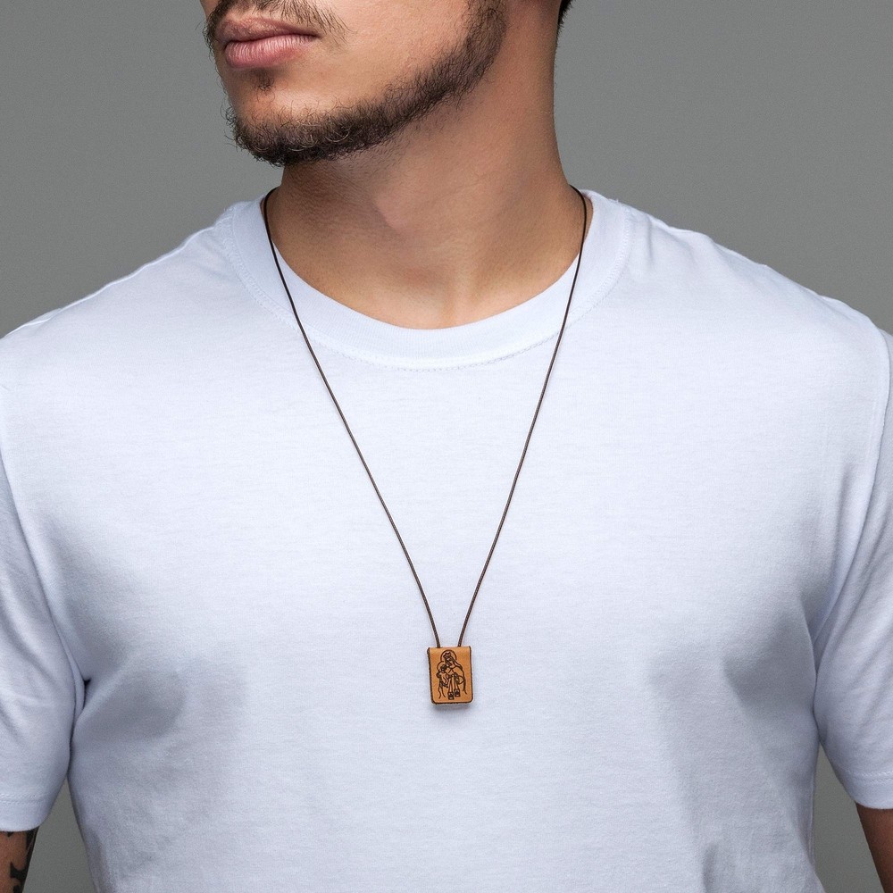 Intercession Genuine Leather Catholic Scapular Black/Yellow