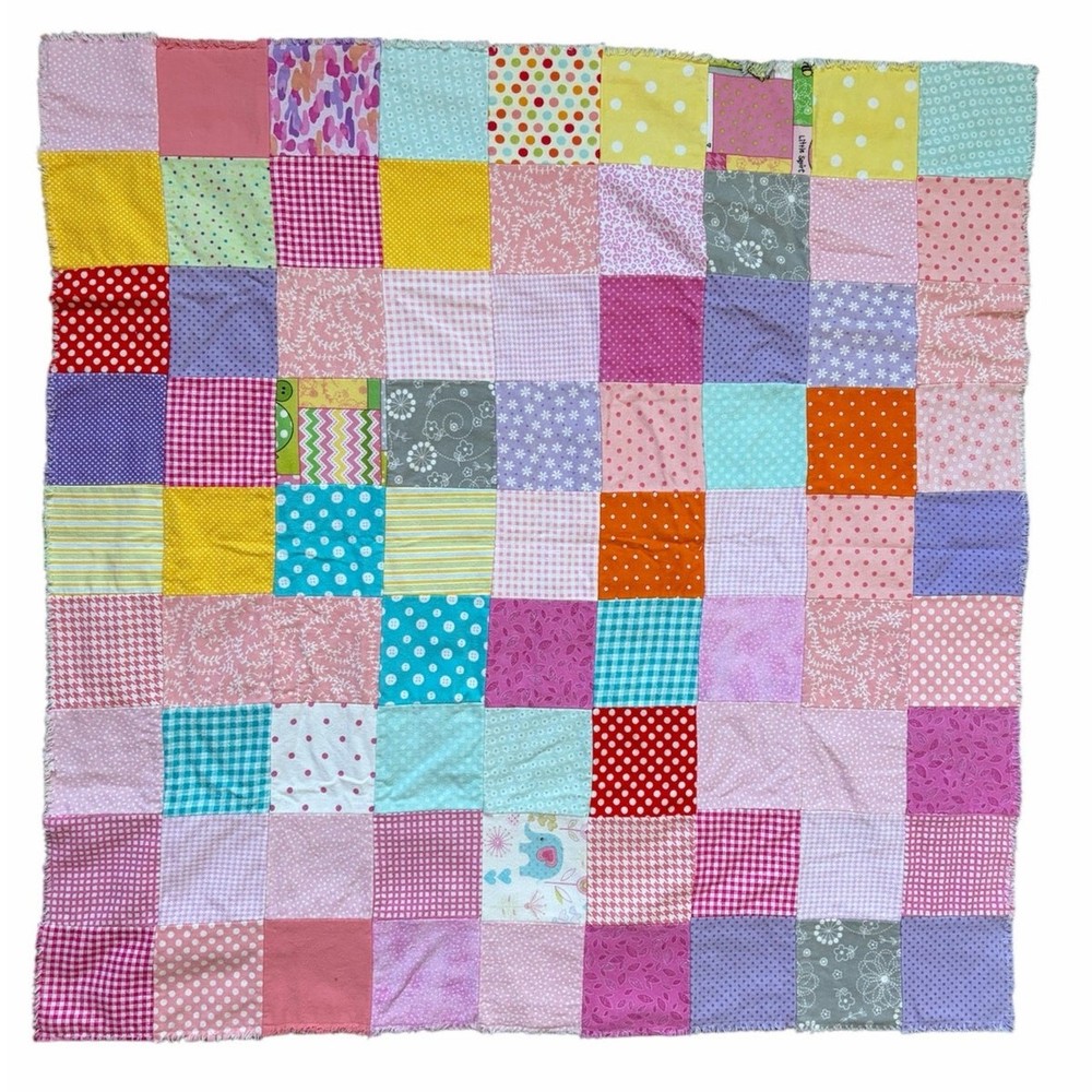 Handmade Multicolored Baby Double Sided Patchwork Quilt Blanket 37x38