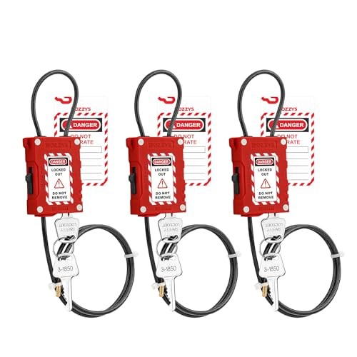 Adjustable Cable Locks with 2 Keys, 3-Pack Red Loto Safety Lockout