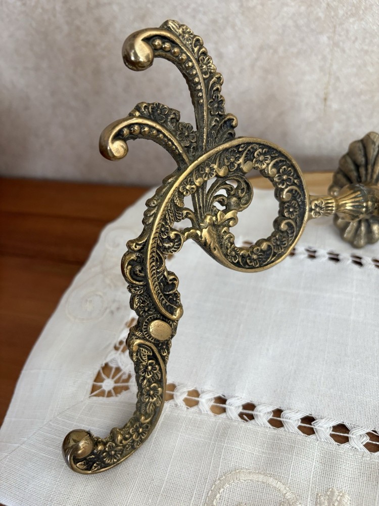 FLASH SALE! Large Antique? Solid Brass Double Coat Hook - Ornate Design 9” Wide