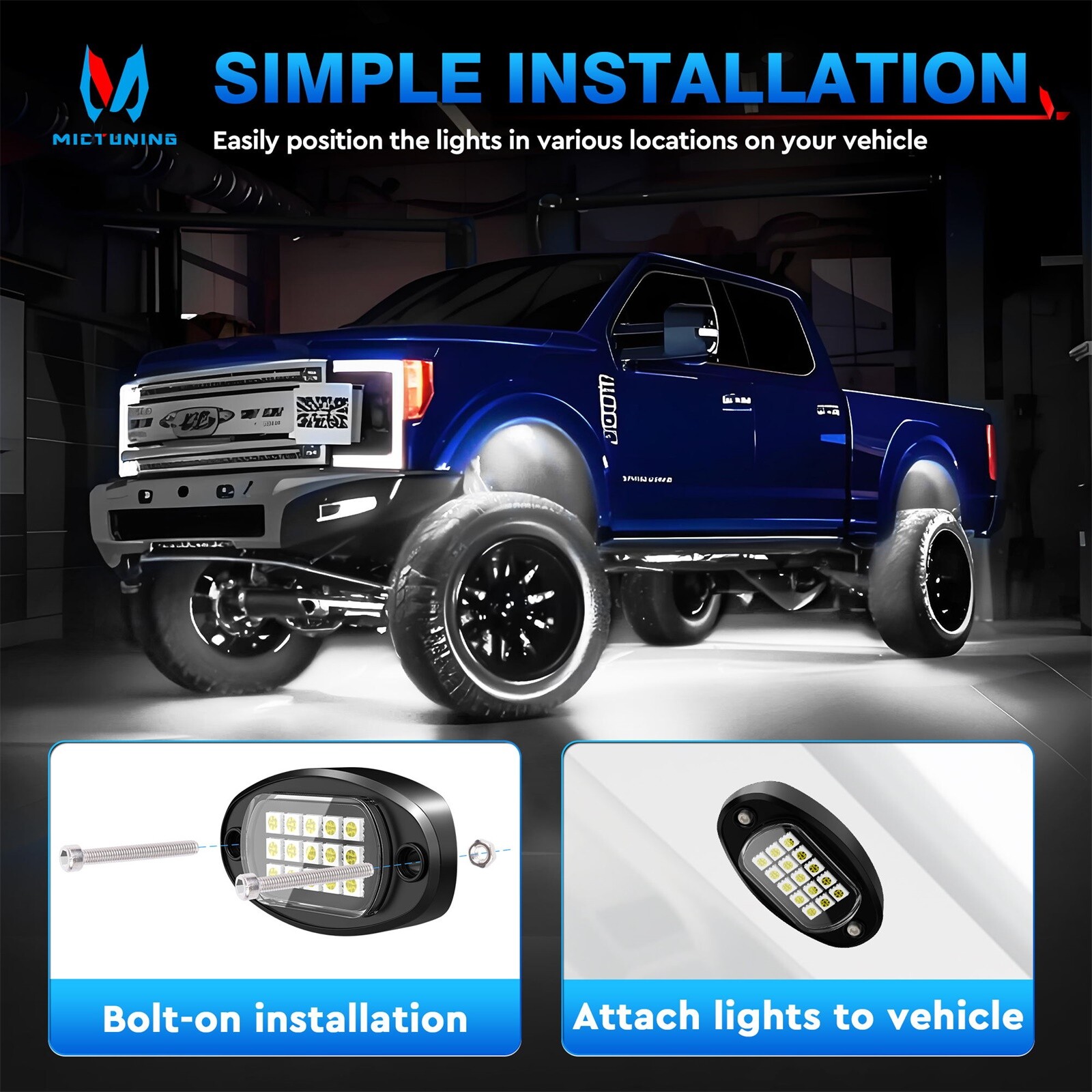 12 Pods Pure White LED Rock Lights, Waterproof Underglow Under Car Truck Lights