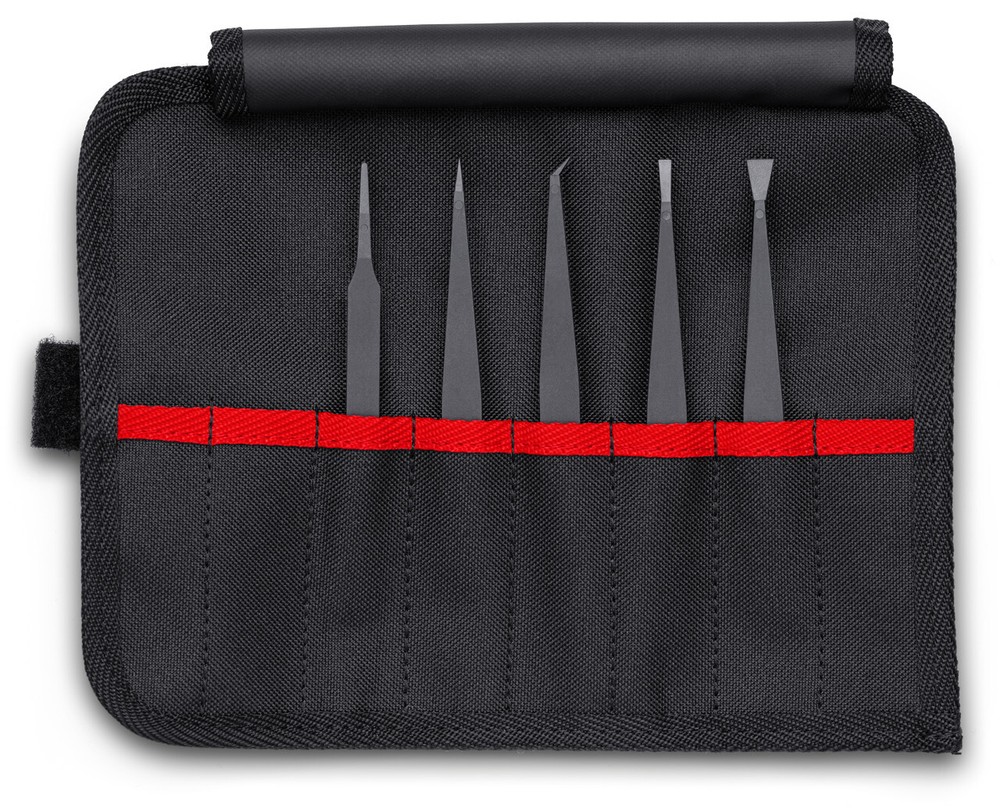 Knipex 92 00 05 ESD, 5 Pc Plastic Tweezer Set in a Tool Roll-ESD