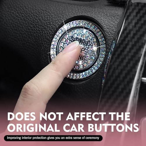 Crystal Rhinestone Car Engine Stop Decoration Ring Sticker, Multicolored