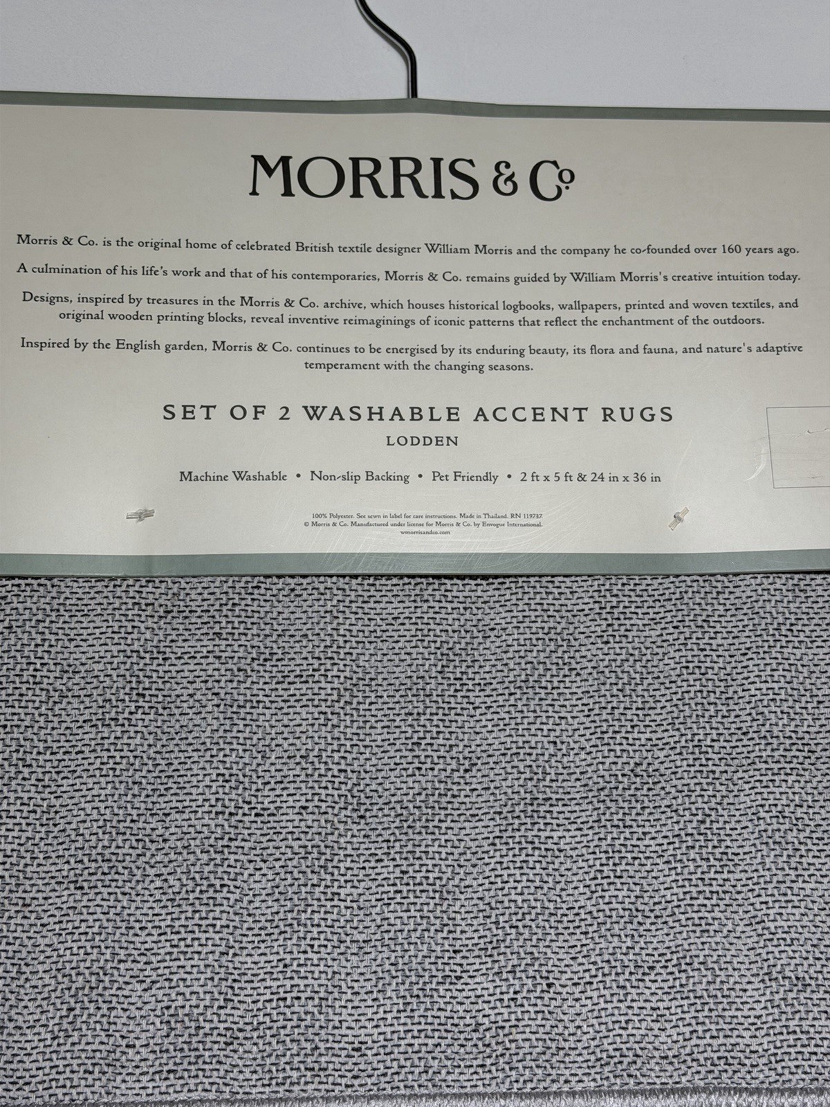 NEW Morris & Co 2 Piece Accent Rug Set Lodden Blue White 2'x5' Washable 24"x36"